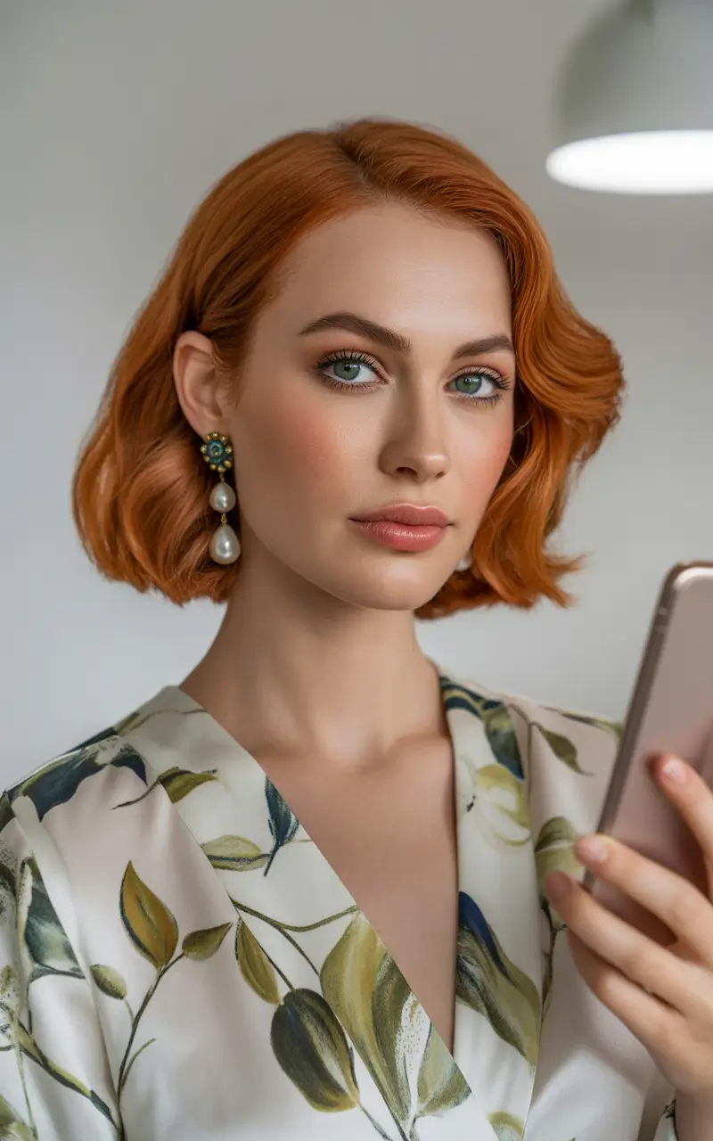 Fall bob haircut Retro S-Curl with Golden-Copper Glow