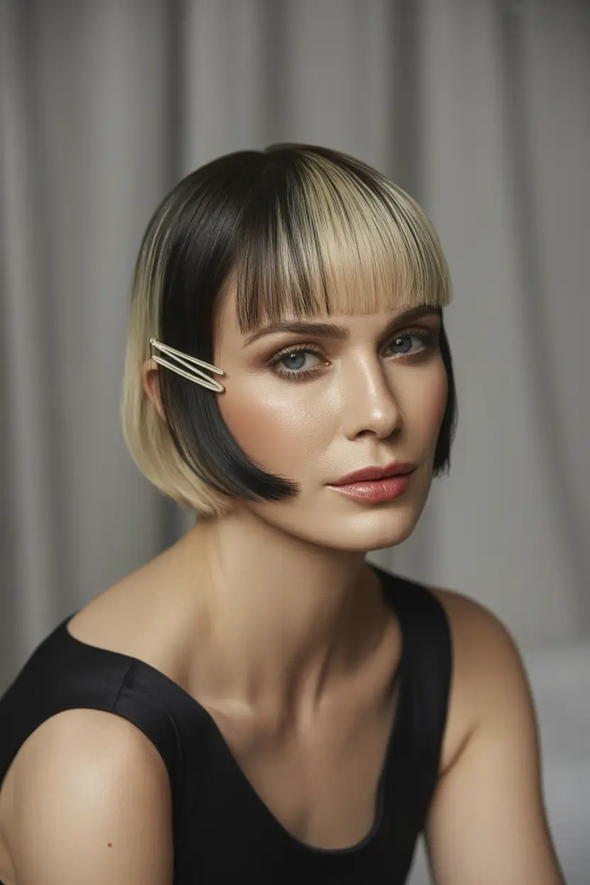 Fall bob haircut Micro Bangs & Graphic Contrast