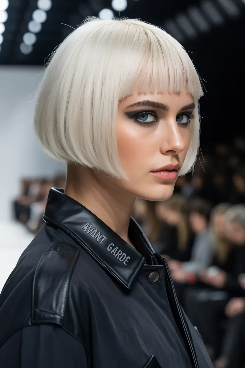 Fall bob haircut Platinum Blade with Blunt Bangs