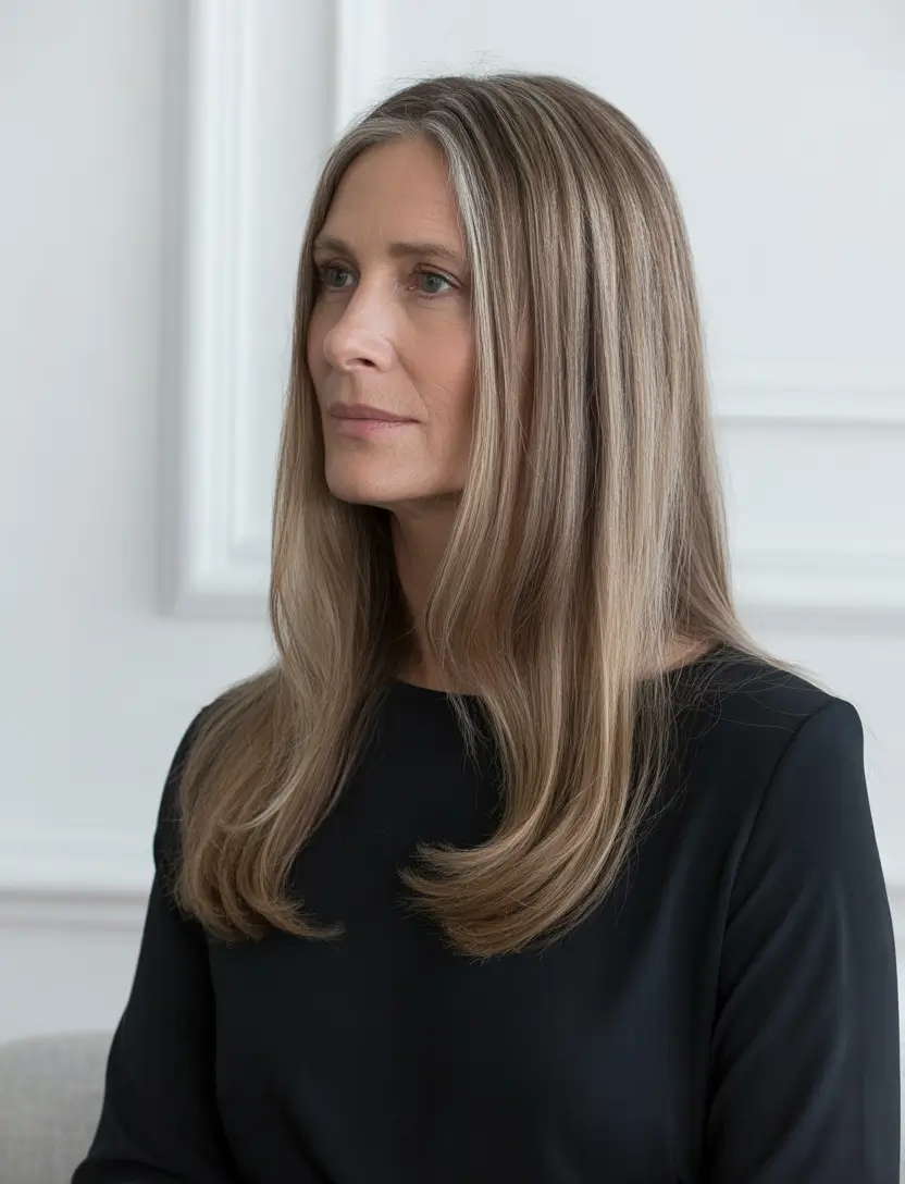 Fall hair color for women over 40 Soft Caramel Layers with Blended Blonde Lights