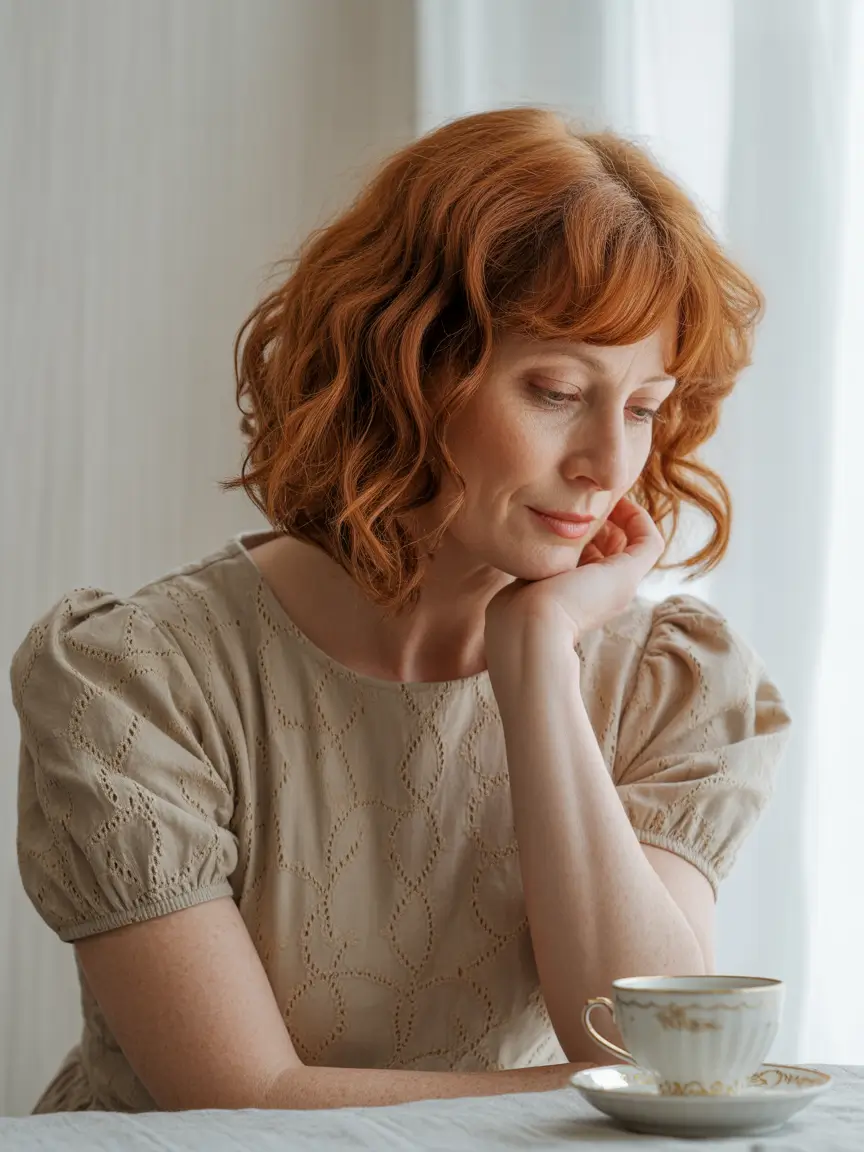Fall hair color for women over 40 Rusty Copper Bob with Soft Fringe