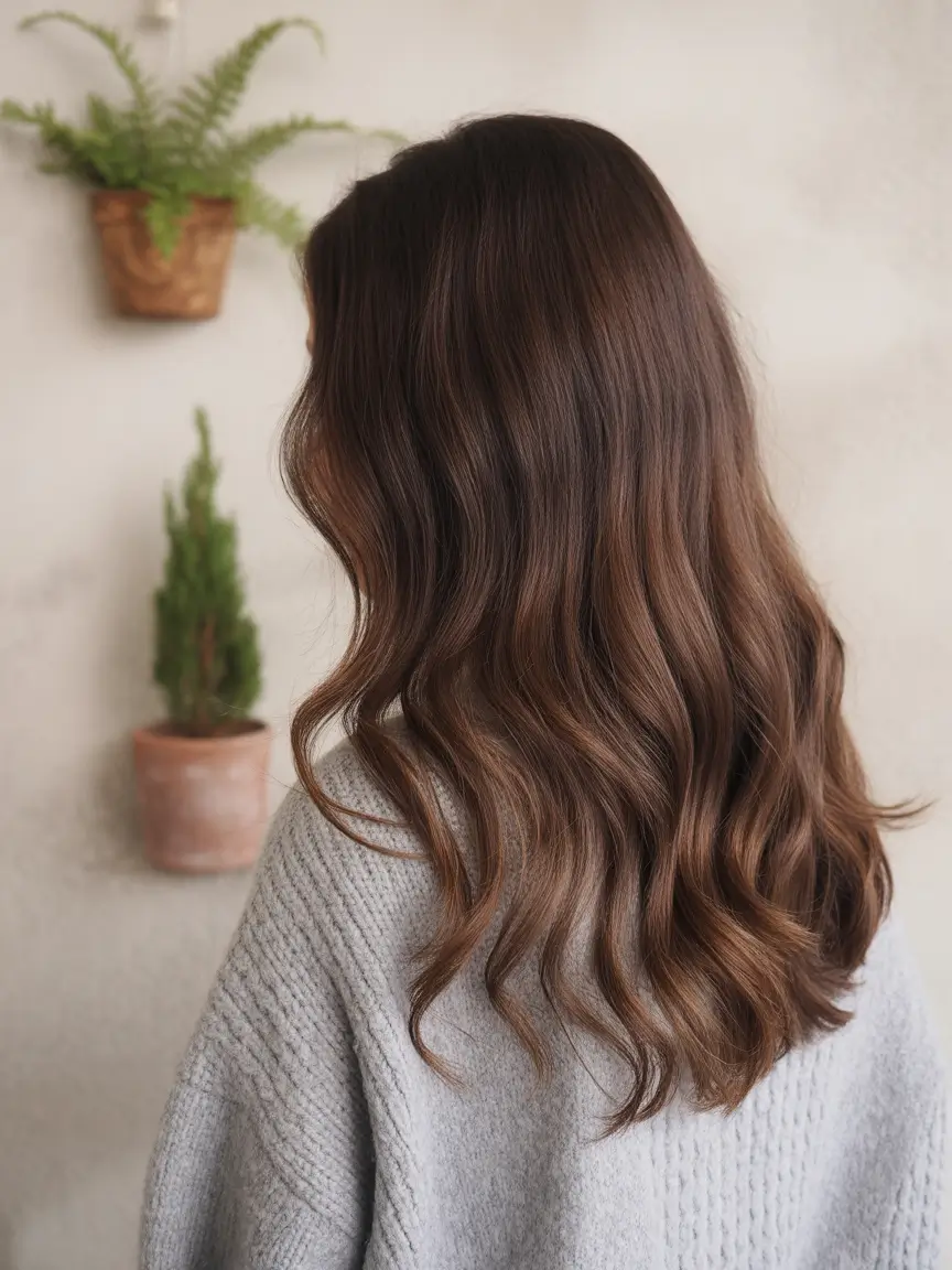 Fall hair color for women over 40 Milk Chocolate Waves with Soft Balayage