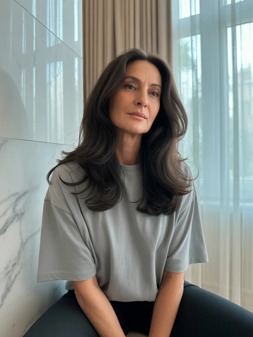 Fall hair color for women over 40+Dimensional Chocolate Blowout