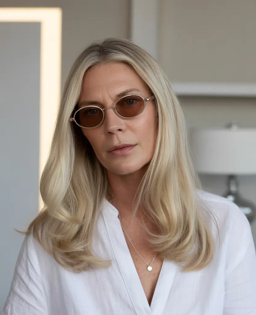 Fall hair color for women over 40+Soft Iced Blonde with a Cool Edge