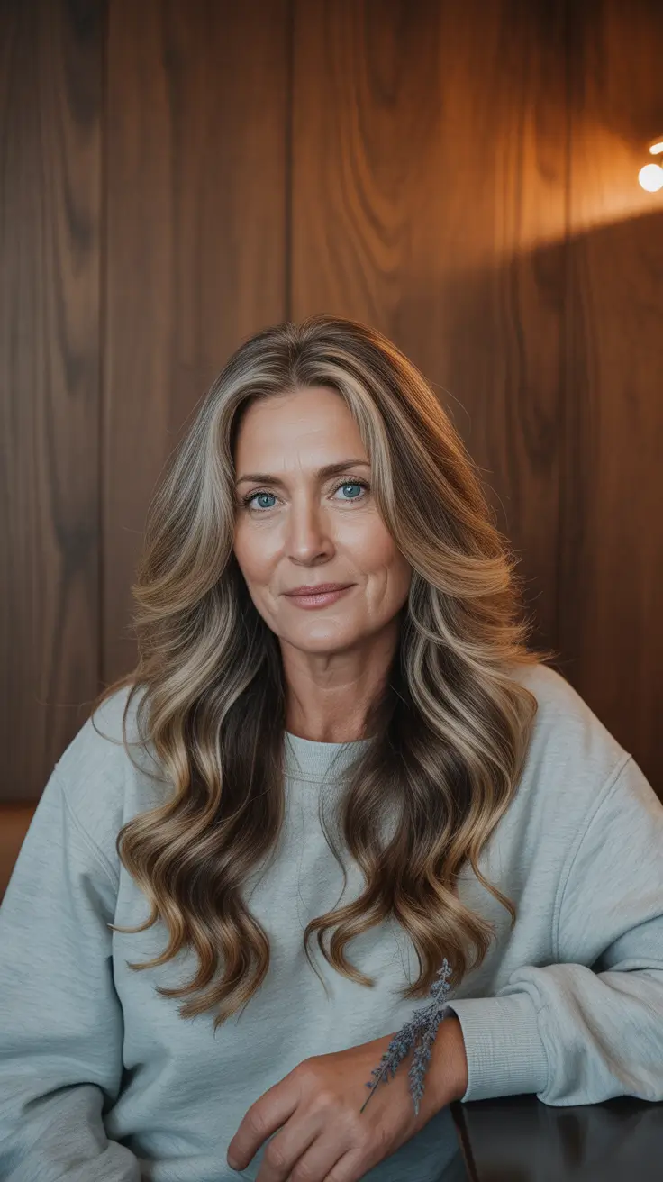 Fall hair color for women over 40+Toasted Vanilla Waves with Depth