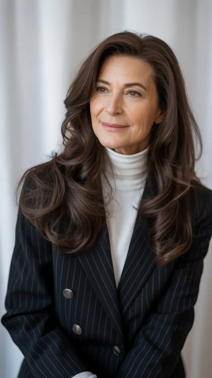 Fall haircuts for women over 60 - Long Chocolate Layers: Sleek Power and Polish