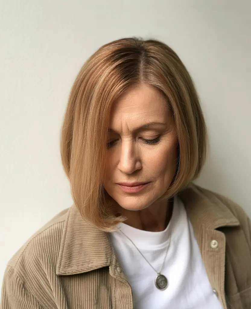 Fall haircuts for women over 60 - Soft Golden Bob With a Blunt Finish