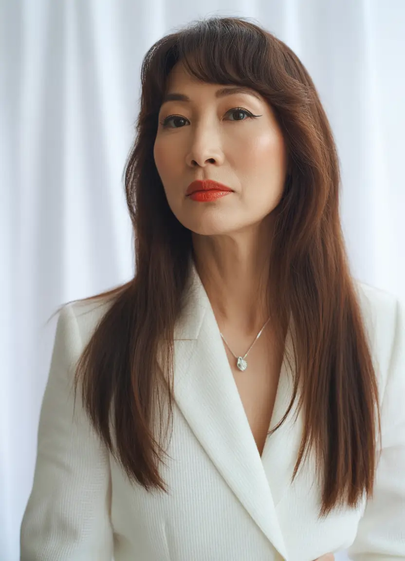 Fall haircuts for women over 60 - Long Luxe Layers with Bangs
