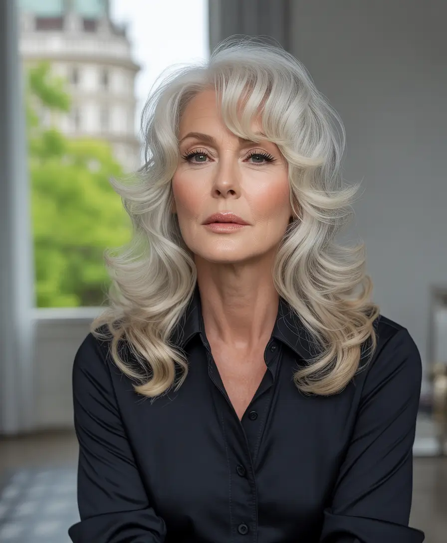 Fall haircuts for women over 60 - Windswept Layers With Curtain Bangs