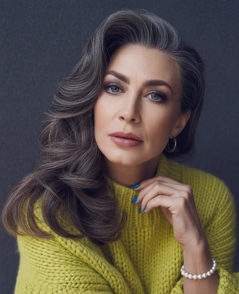 Fall haircuts for women over 60 - Hollywood Waves With a Silver Twist