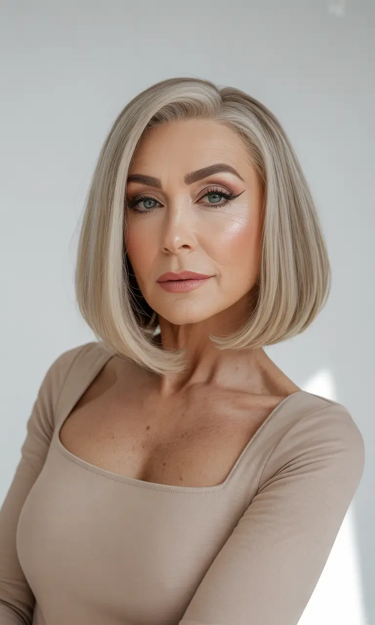 Fall haircuts for women over 60 - The Polished Blunt Bob