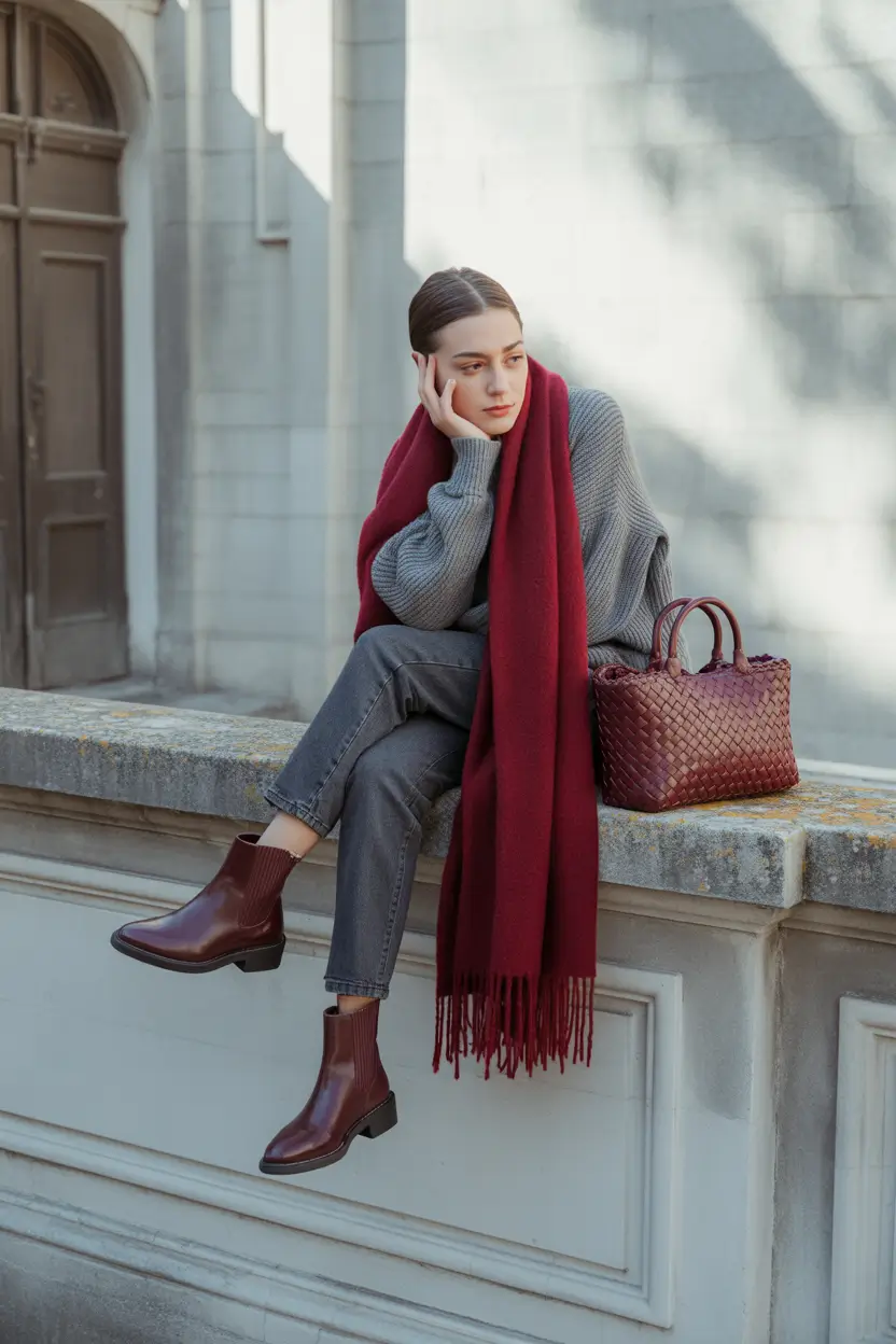 Layering outfits for Chilly Fall 2025+Textural Neutrals Meet Wine-Red Accents