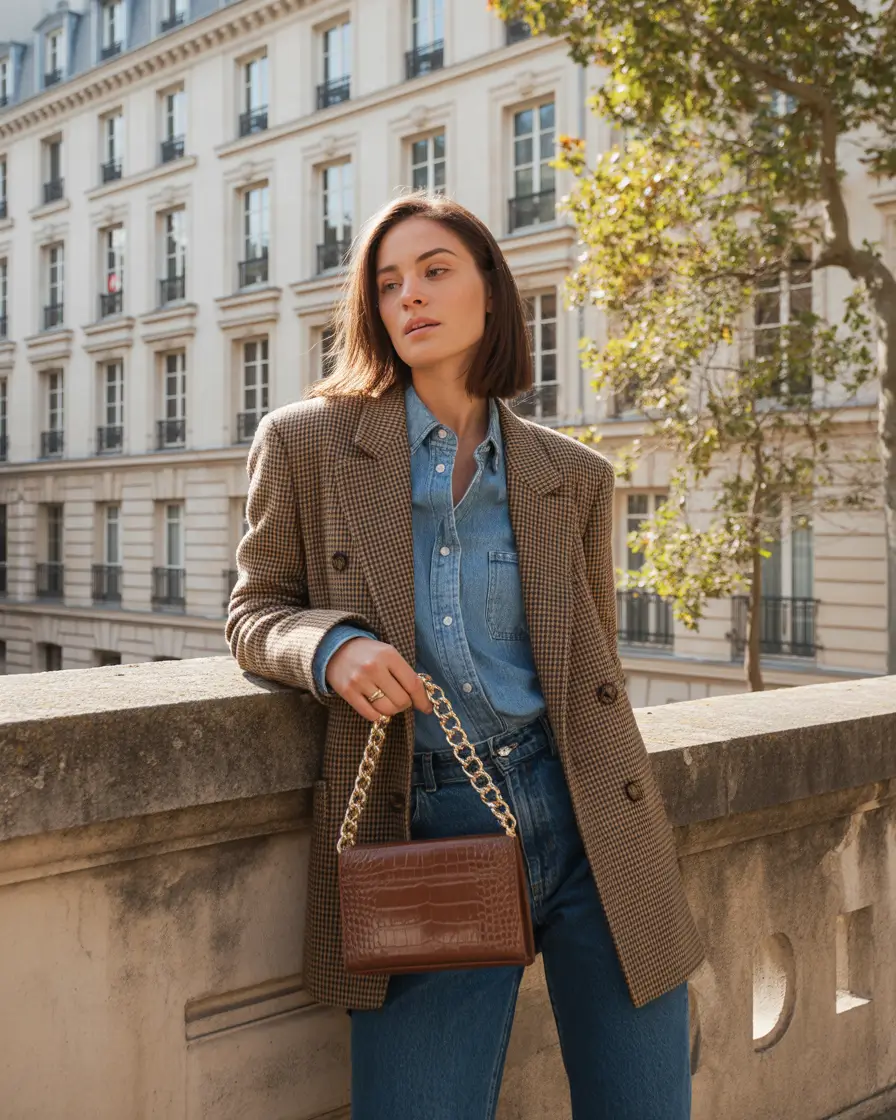 Layering for fall outfits Classic City Layers with a Modern Denim Twist