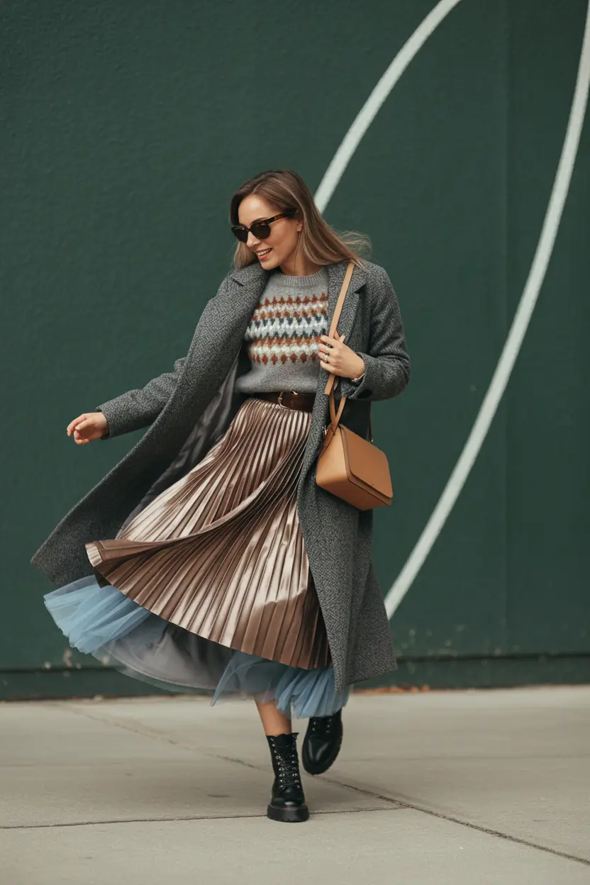 Layering for fall outfits Cozy Meets Playful in Textures and Movement