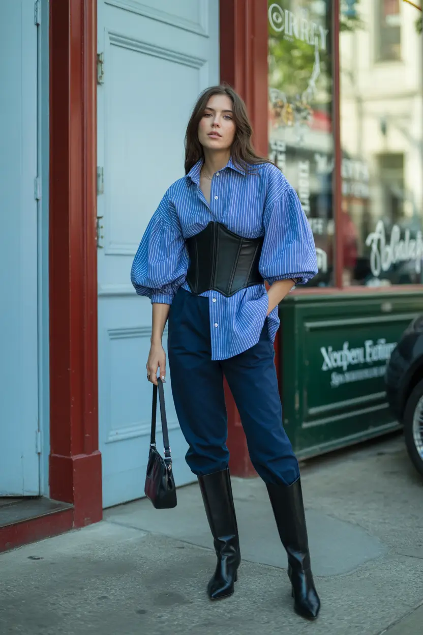 Layering for fall outfits Bold Shoulders and Waist-Cinching Drama