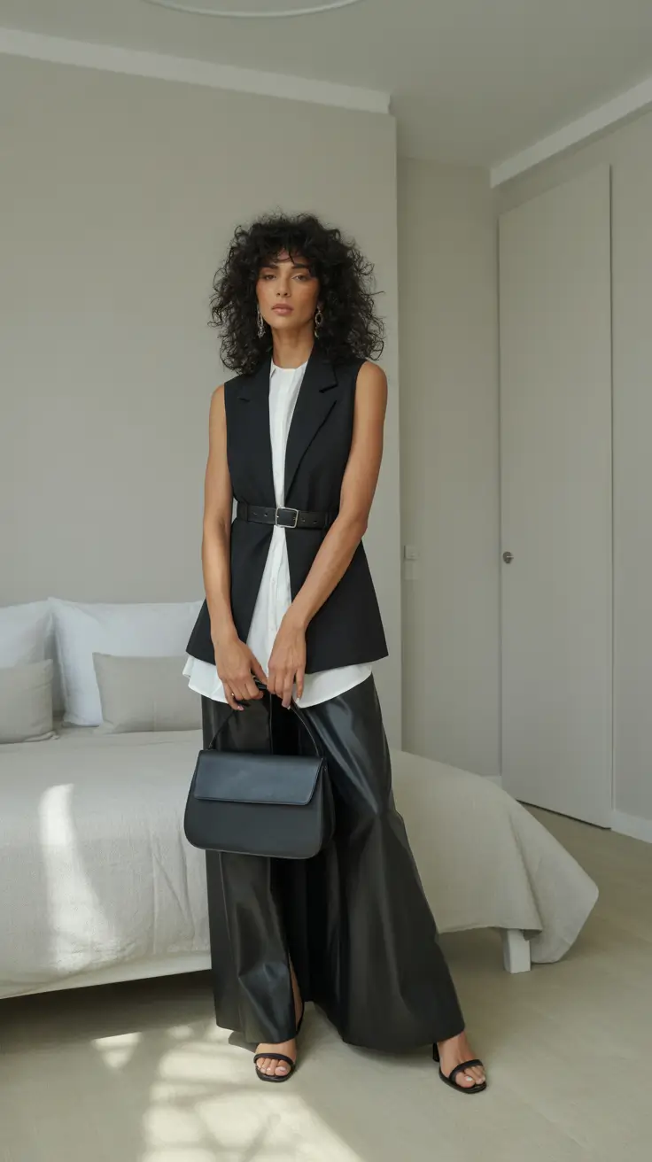 Layering outfits for Chilly Fall 2025+Monochrome Mood With a Belted Twist