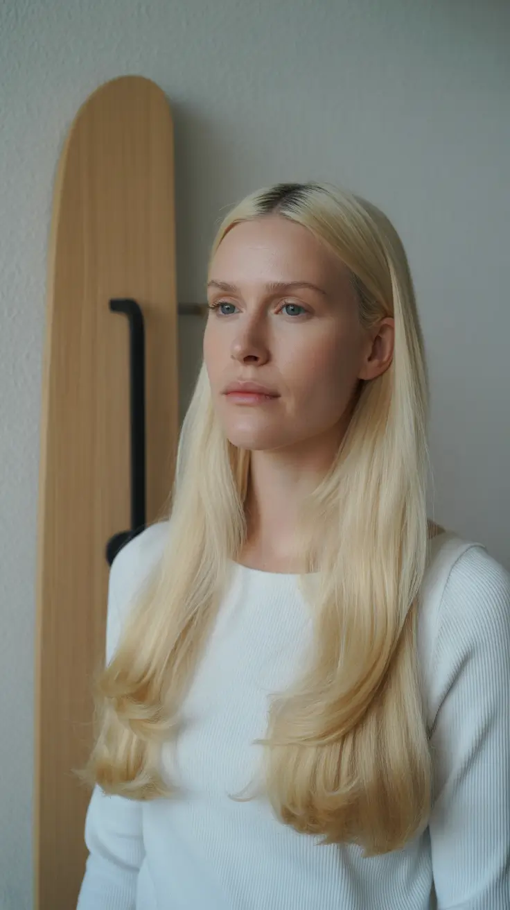 Dark roots straight Rooted Butter Blonde With a Natural Fall Flow
