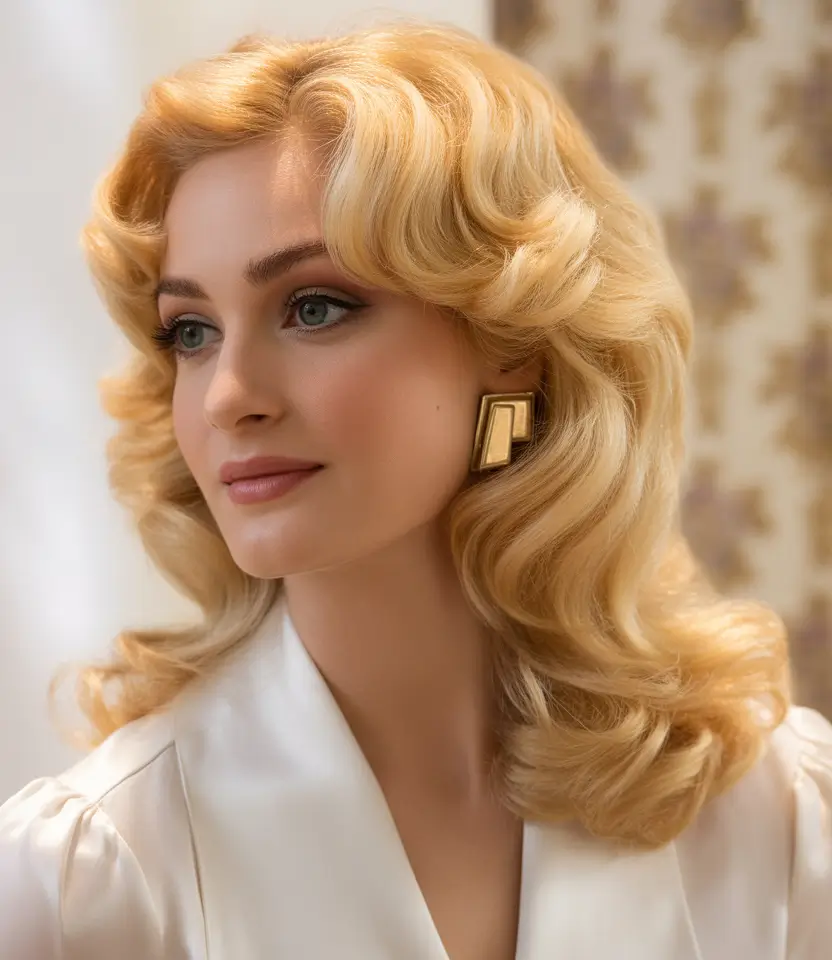 Low lights highlights Golden Honey Luxe With Soft Retro Curls
