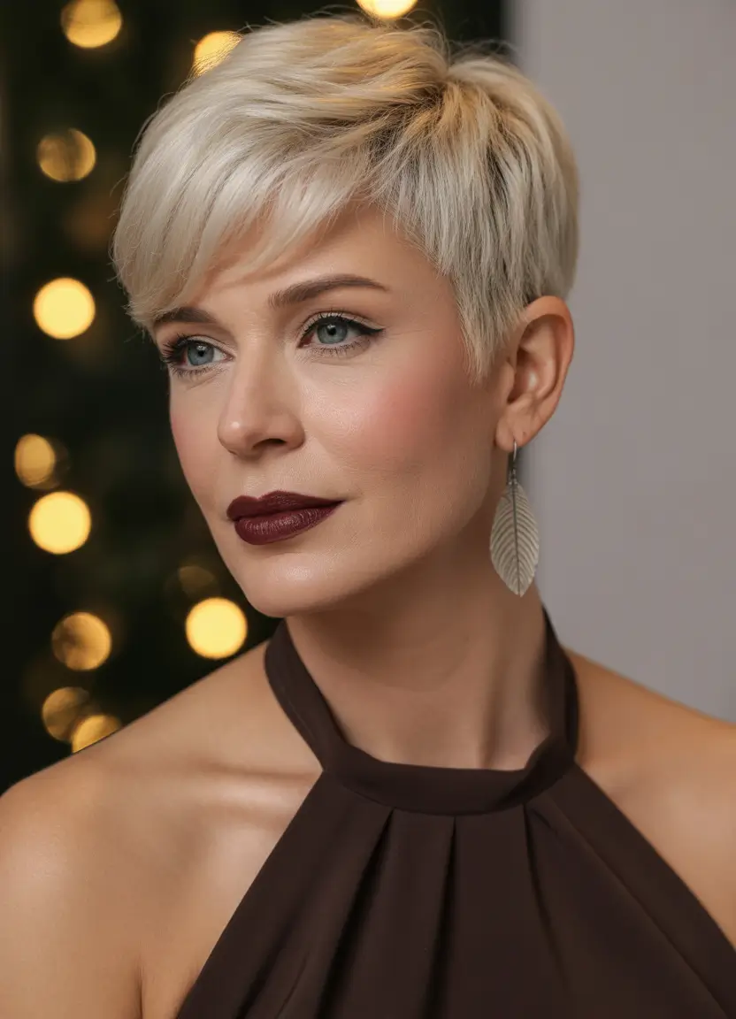 Short pixie cuts blue eyes Textured Platinum Pixie With Edge