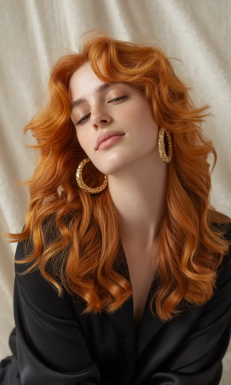 Fall red hair color Copper Curtain Bangs & Volume Layers