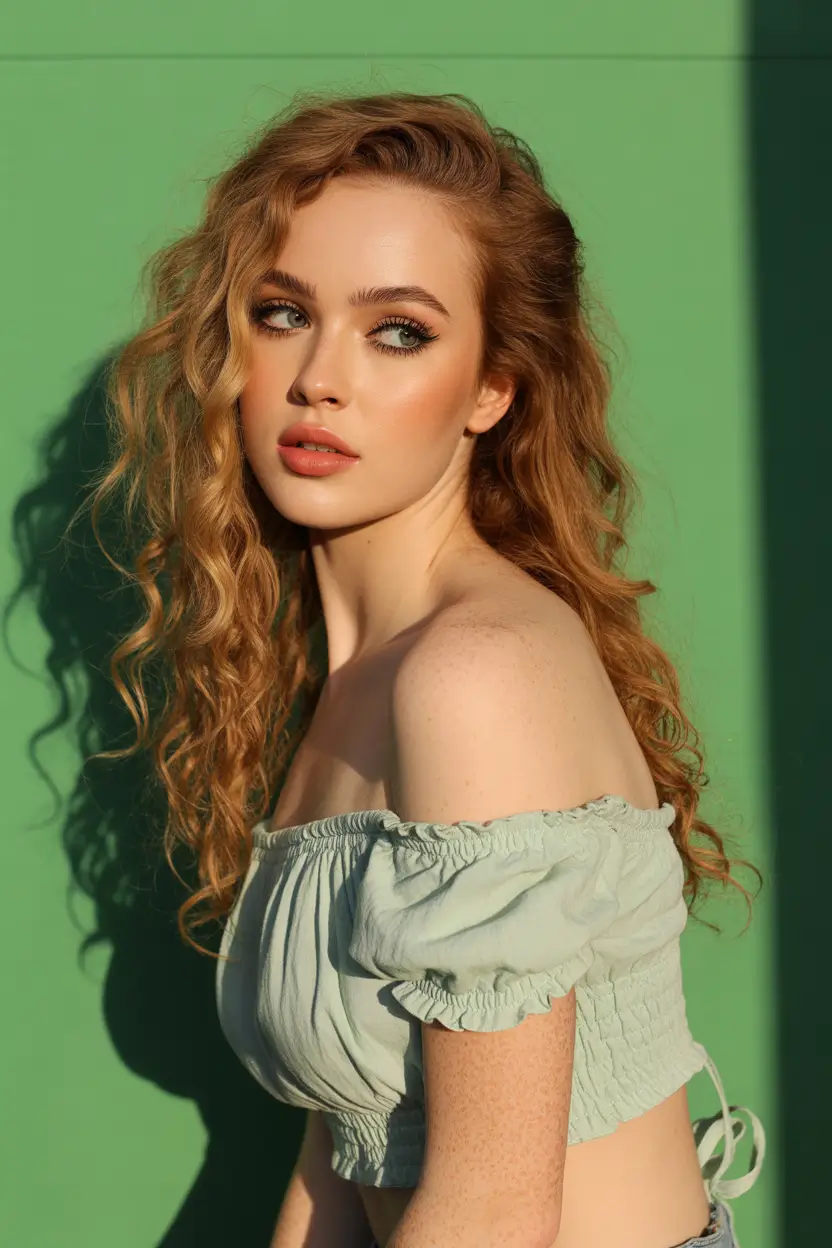 Fall red hair color Golden Copper Curls with Dimensional Shine