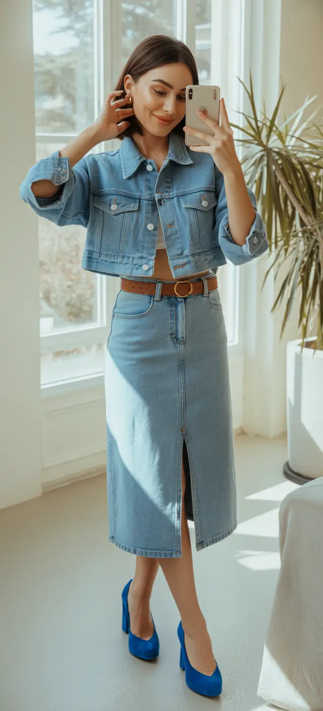 fall fashion outfits Denim Duo with a Bold Kick