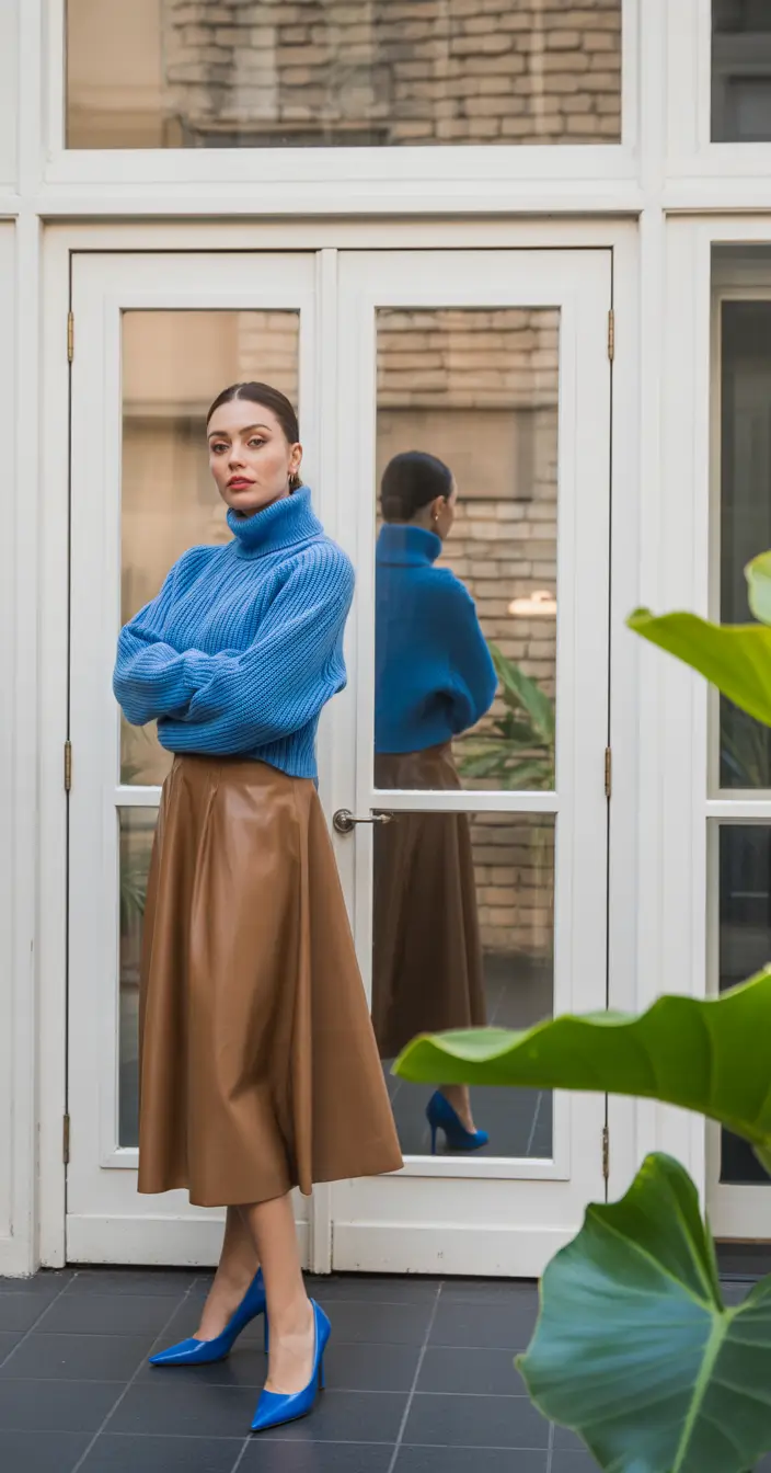 fall fashion outfits Bold Blue Meets Leather Classic