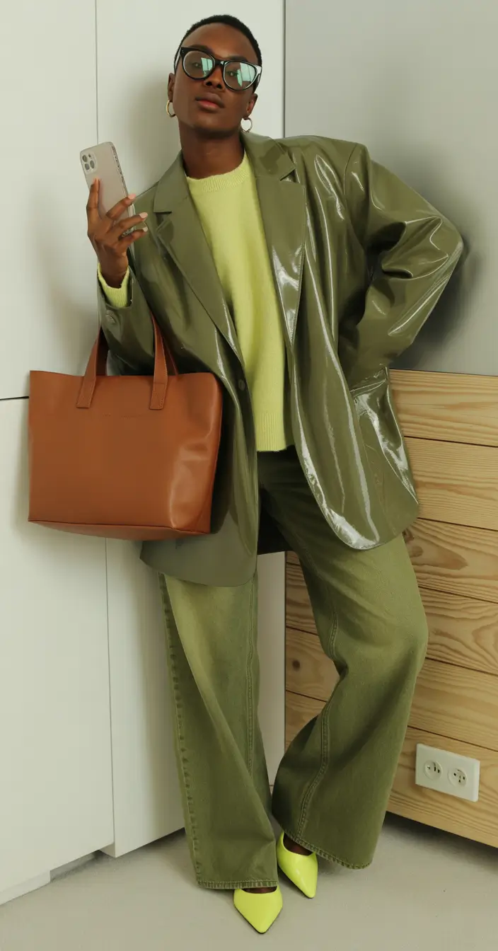 fall fashion outfits Olive Patent & Neon Pop: Confidence in a Look