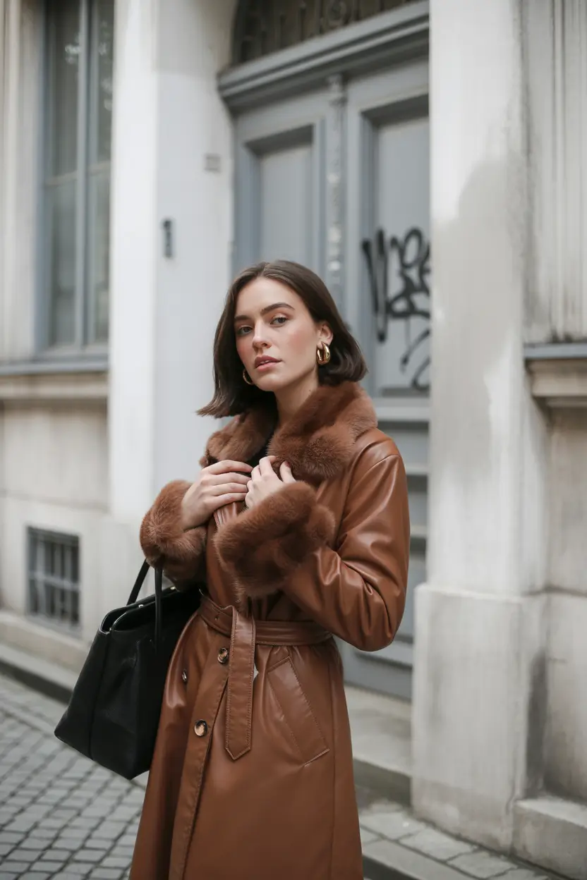 fall fashion outfits Caramel Drama with Faux Fur Trim