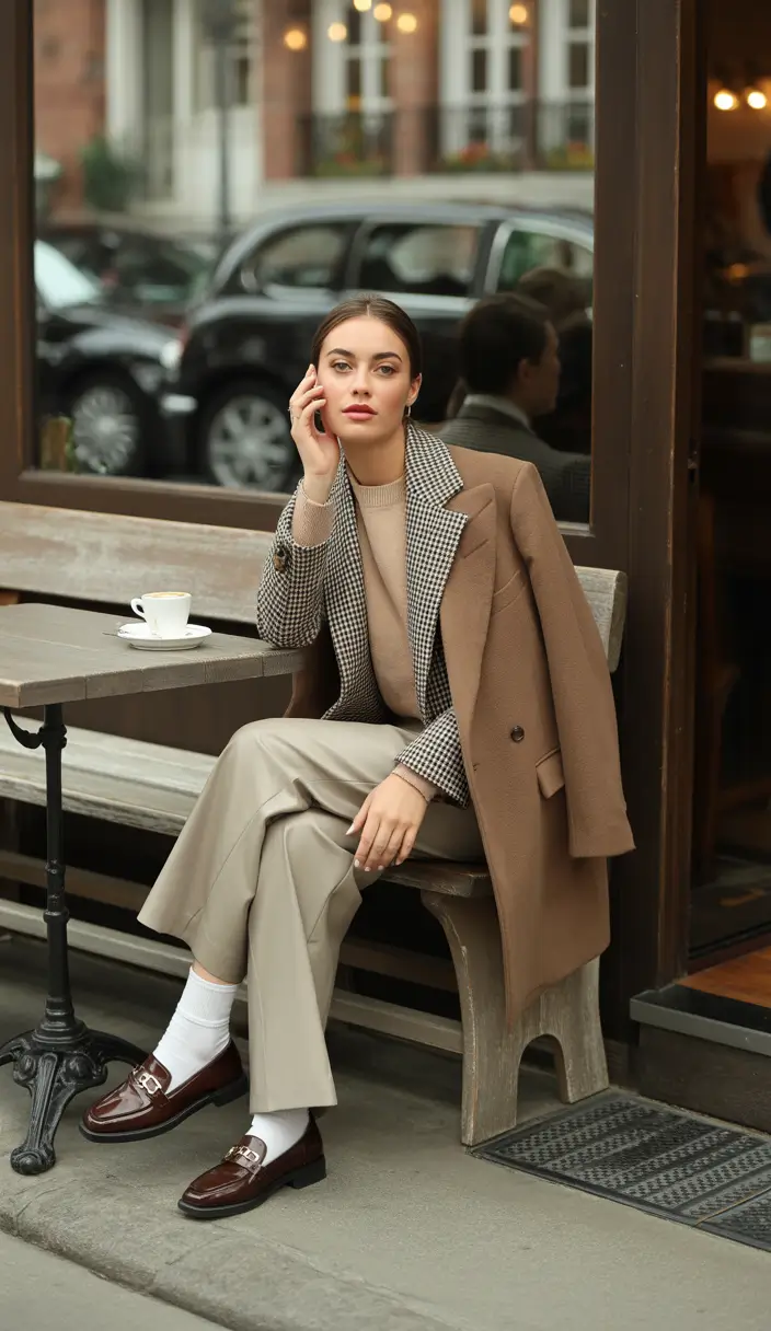 fall fashion outfits Houndstooth Layers and Espresso Mornings