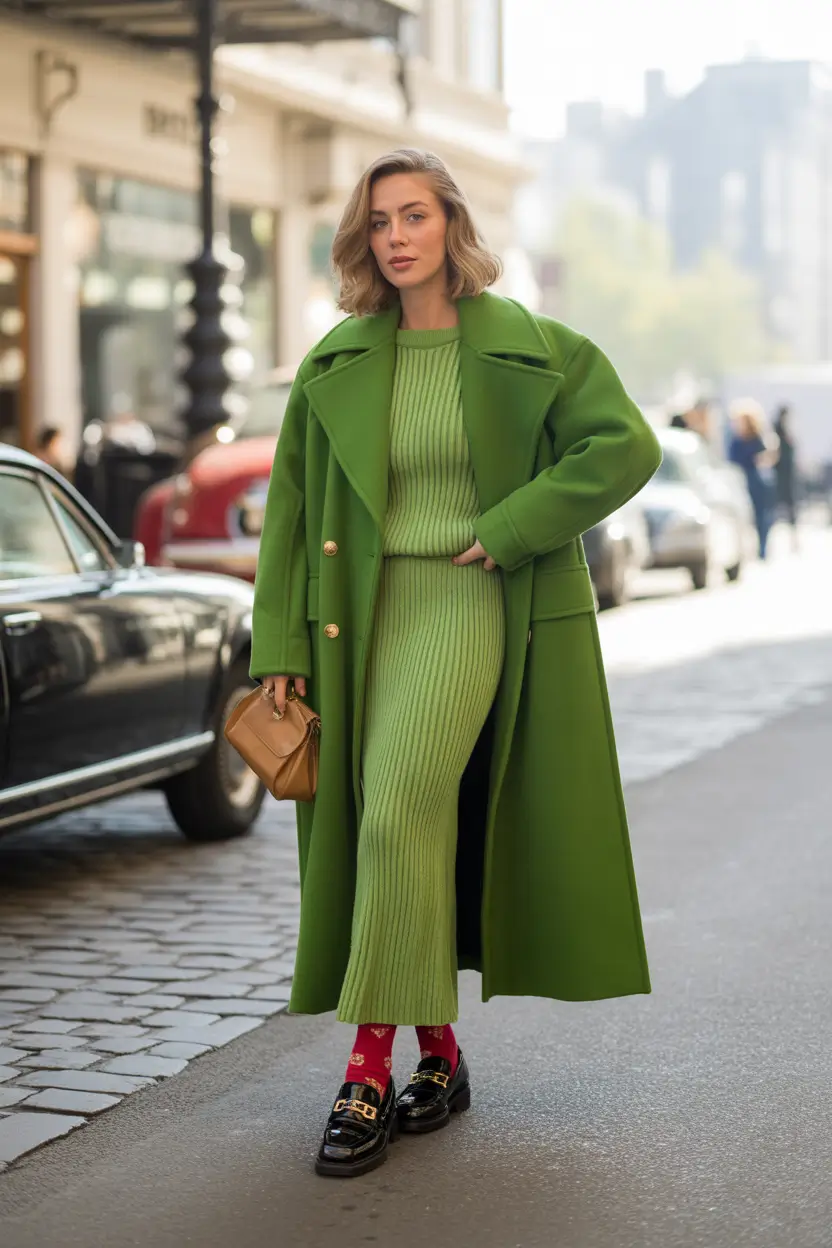 new fall style Green Energy: A Bold Monochrome Statement