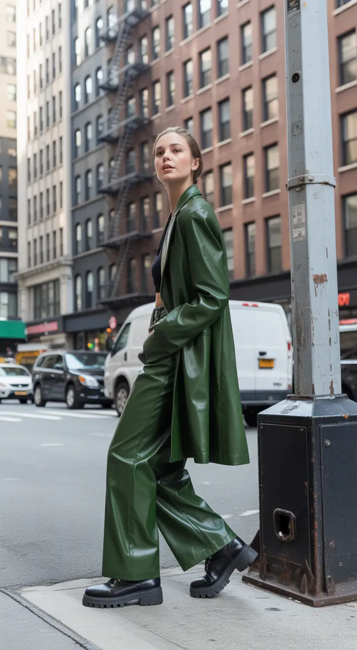 NYC fall outfits+Emerald Edge: Sharp Silhouettes and High Shine