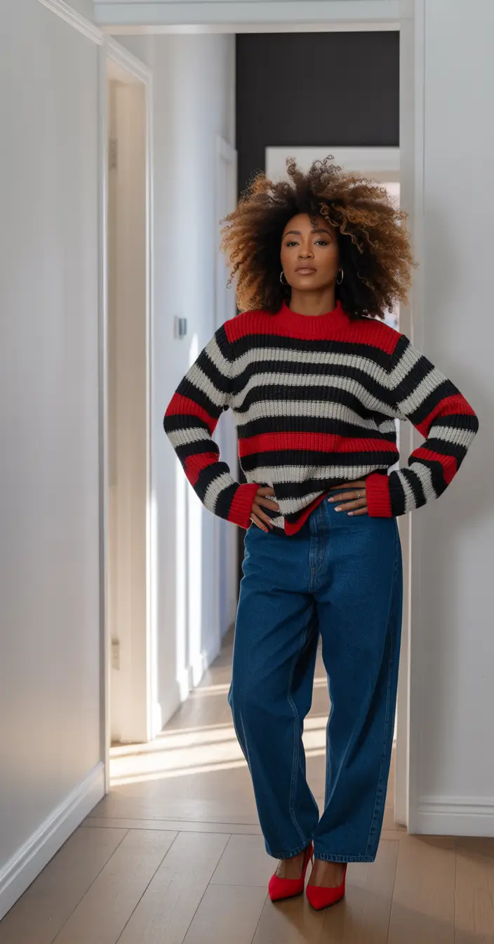 NYC fall outfits Striped Confidence with a Retro Kick