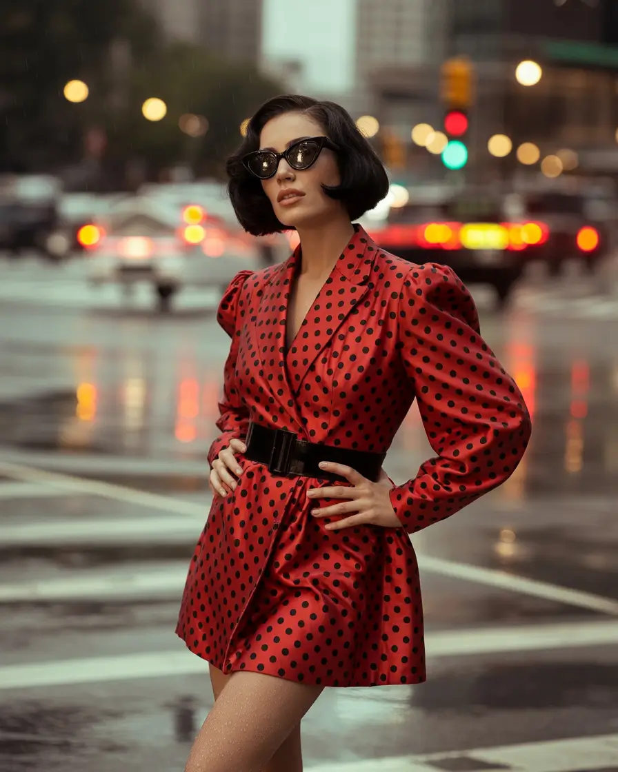 Night out+Retro Polka Glam: Bringing Back Rainy Day Drama