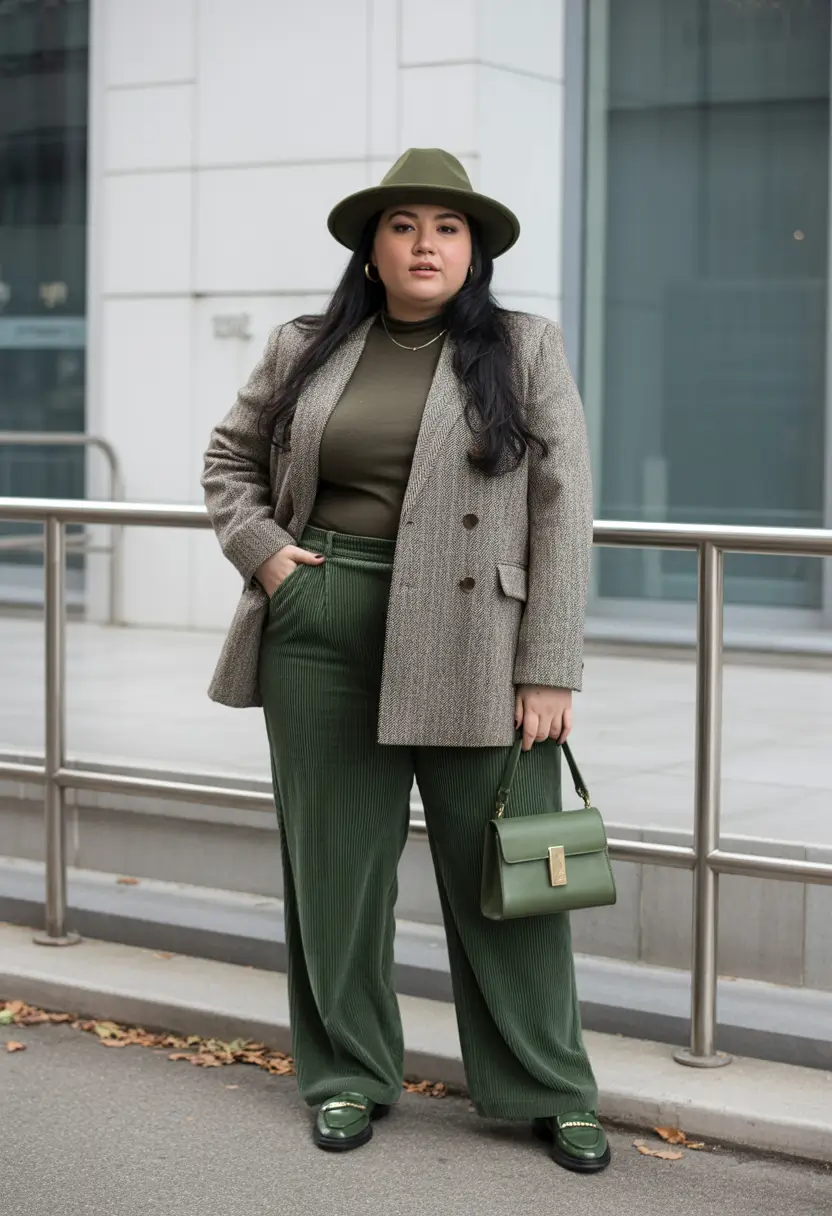 fall plus size capsule wardrobe Olive Layers for Cool-Girl Commutes