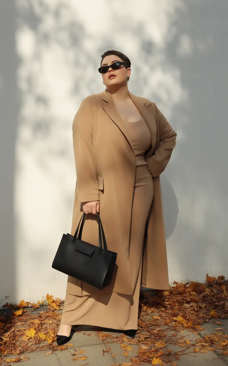 plus size fall fashion Rich Minimalism in Camel