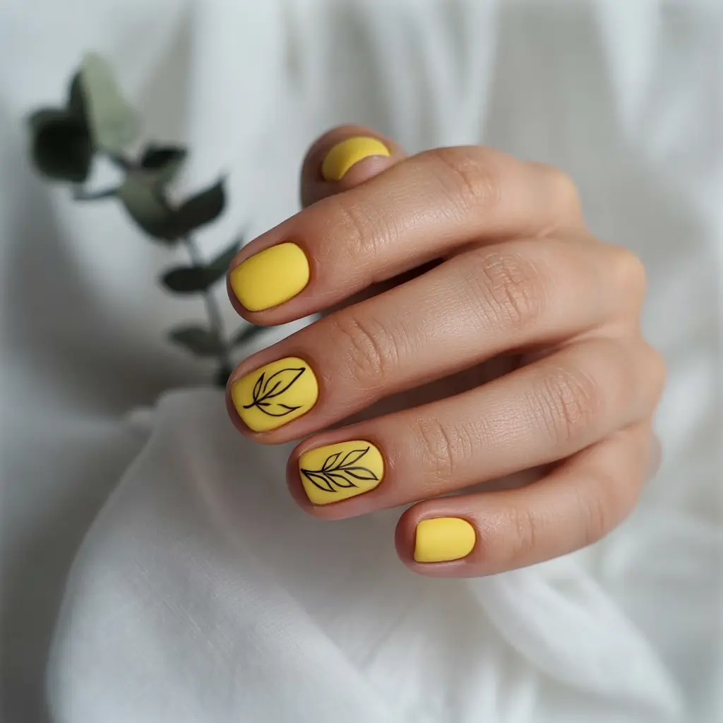 Round fall nails 2025 Goldenrod & Line Art Simplicity