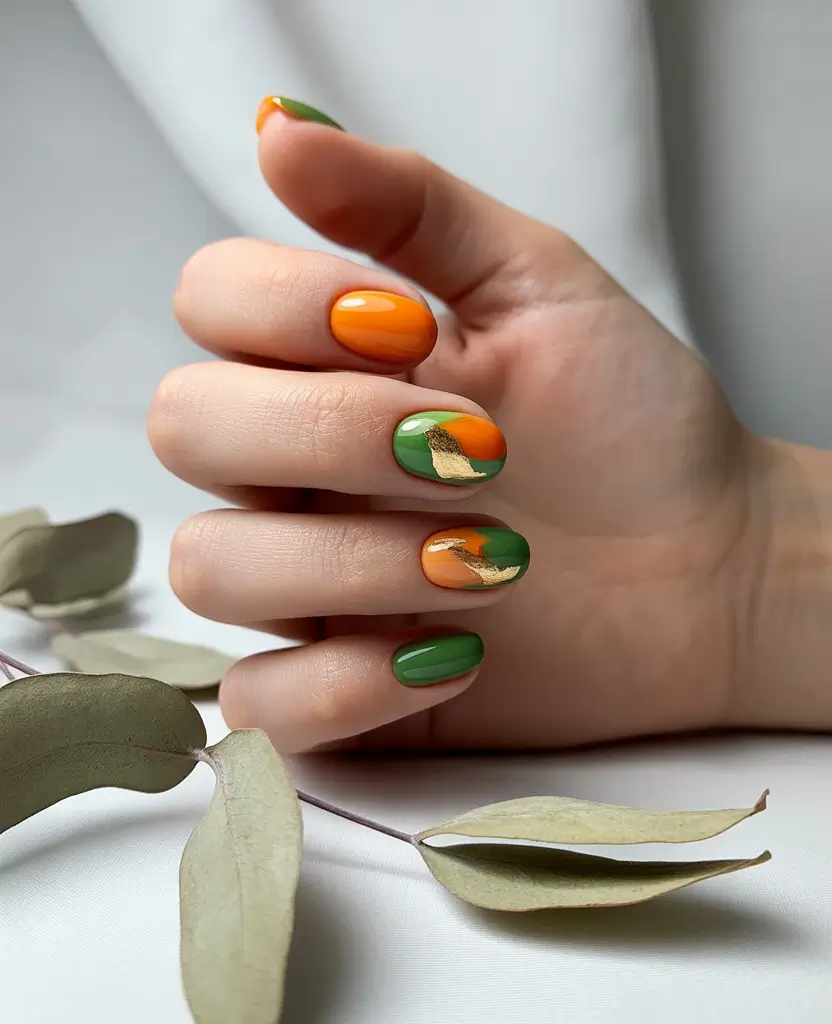 Round fall nails 2025 Harvest Citrus Mash-Up
