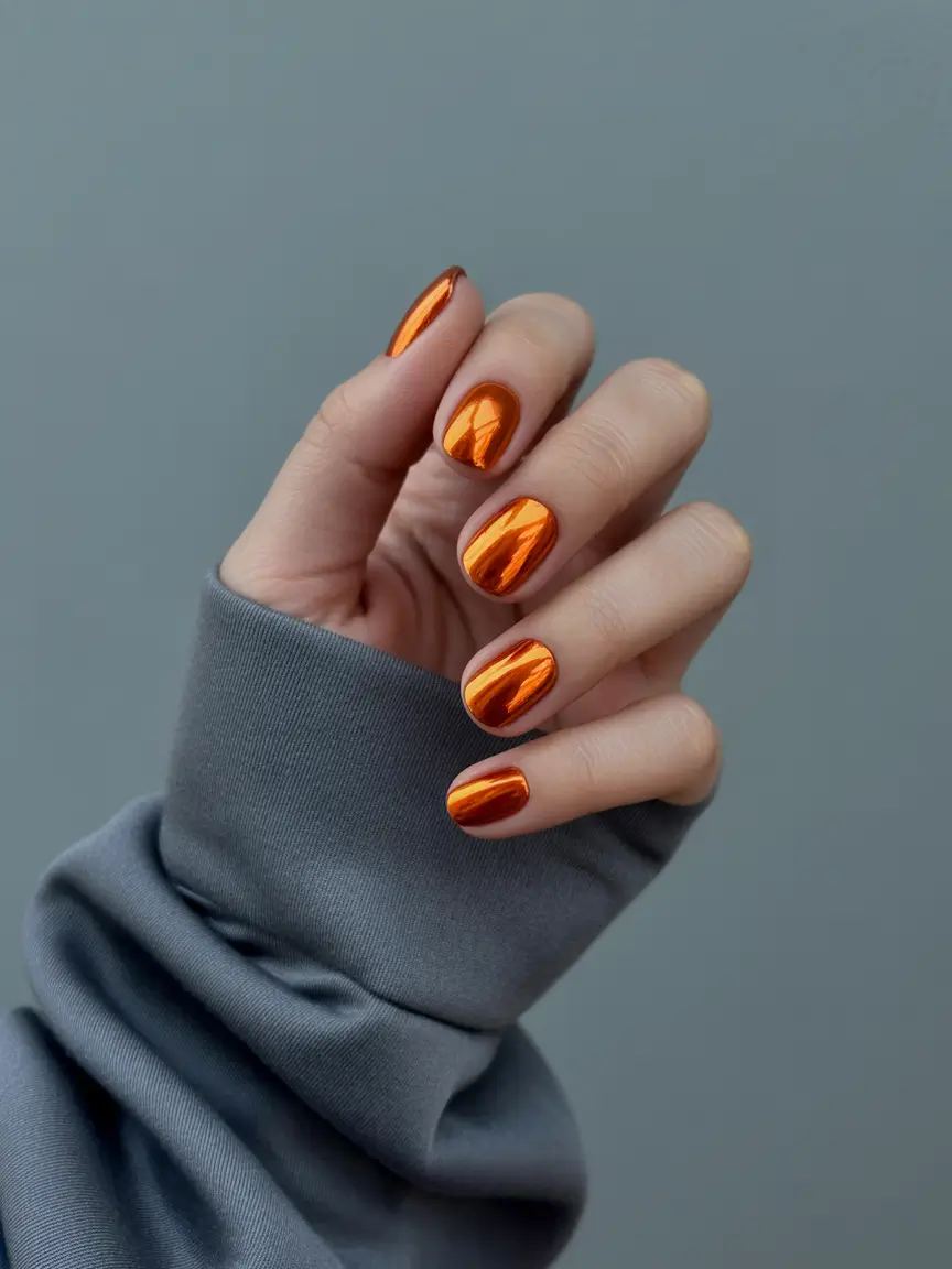 Round fall nails 2025 Molten Copper Mirror Glaze