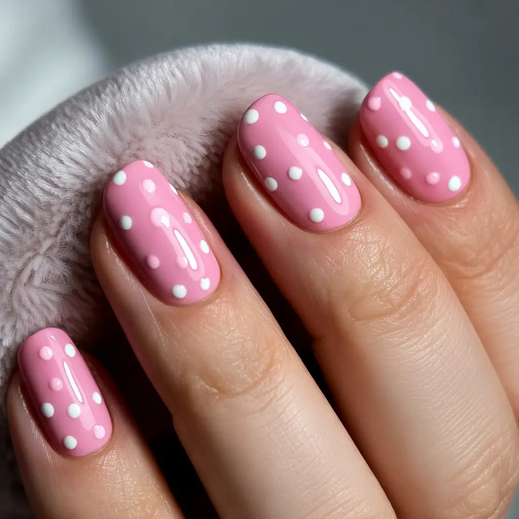Round fall nails 2025 Pink Polka Dot Charm