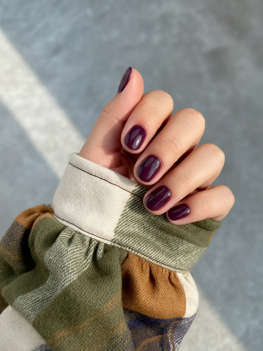 Round Fall Nails 2025 Plum Perfection on Rounded Tips