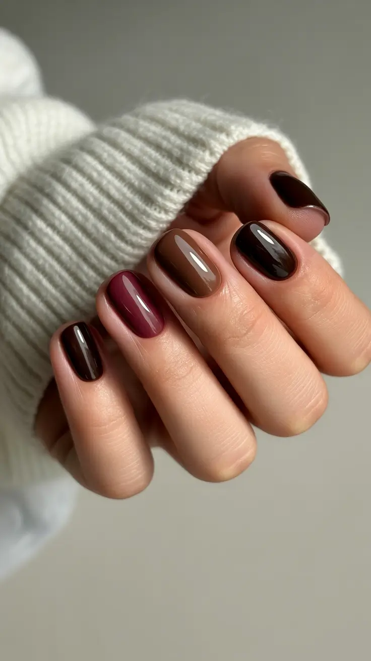 Round Fall Nails 2025 Espresso and Merlot Mix