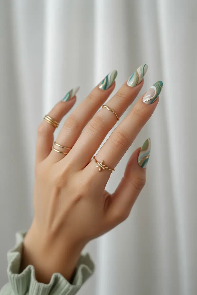 Fall green Earthy Marble Swirls with a Hint of Gold