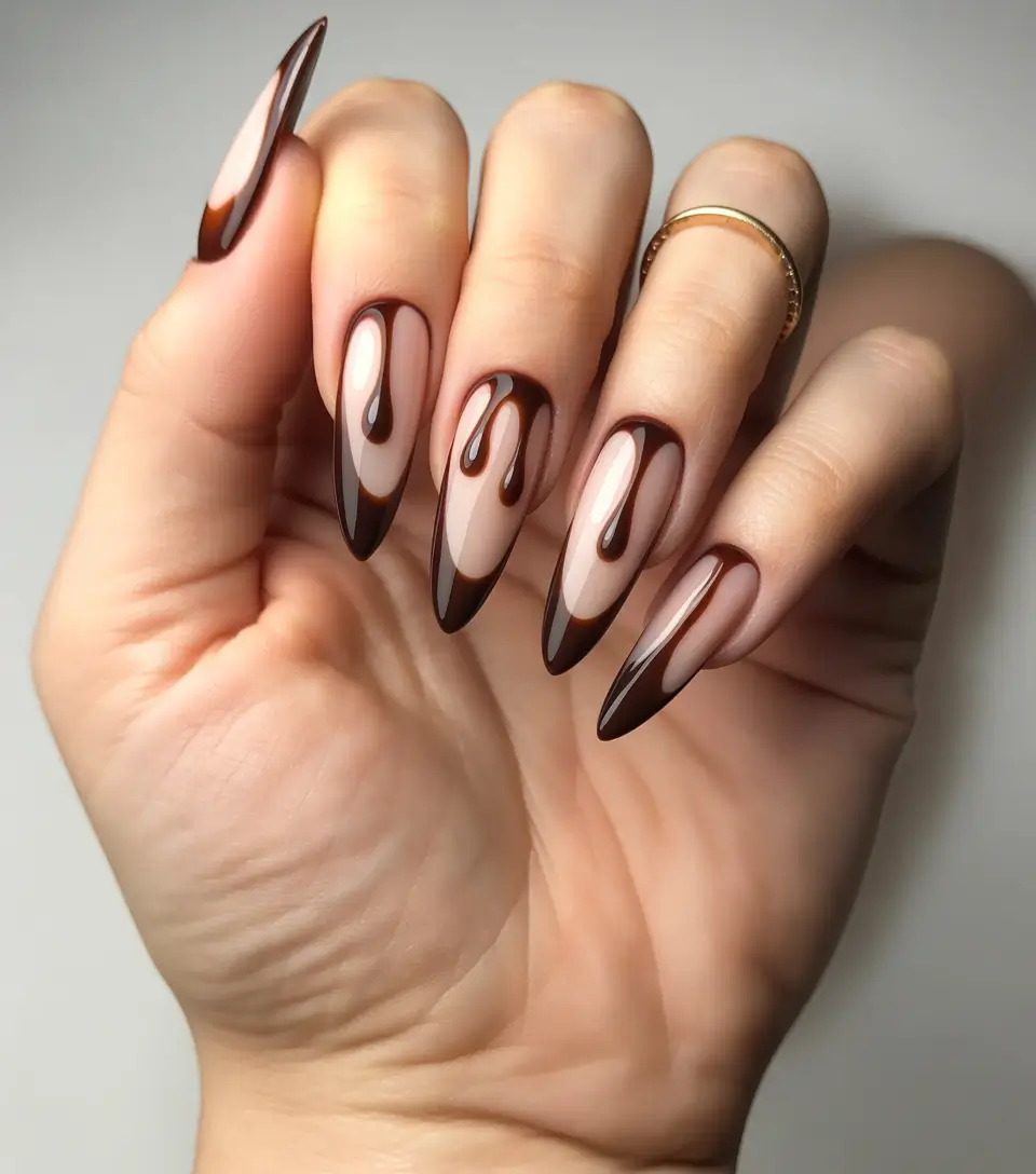 Mocha Chrome Drips on a Glossy Nude Canvas+Mocha Chrome Drips on a Glossy Nude Canvas