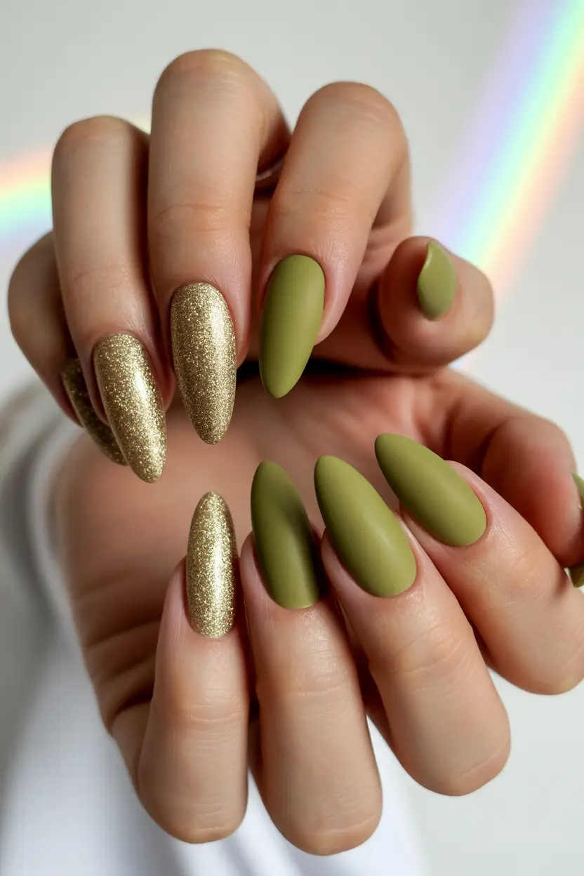 Matte Olive Meets Golden Glitter Luxe+Matte Olive Meets Golden Glitter Luxe