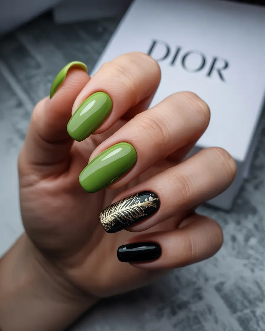 Glossy Green with Gold-Leaf Black Accent+Glossy Green with Gold-Leaf Black Accent