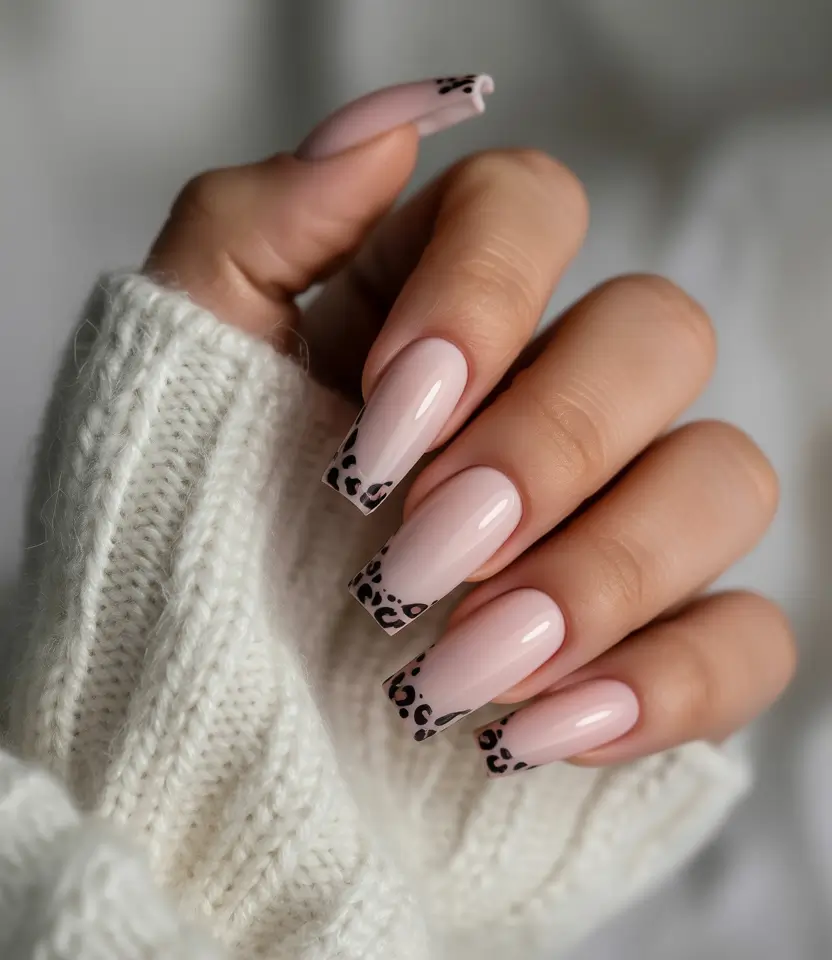 Fall french Soft Leopard French on Baby Pink