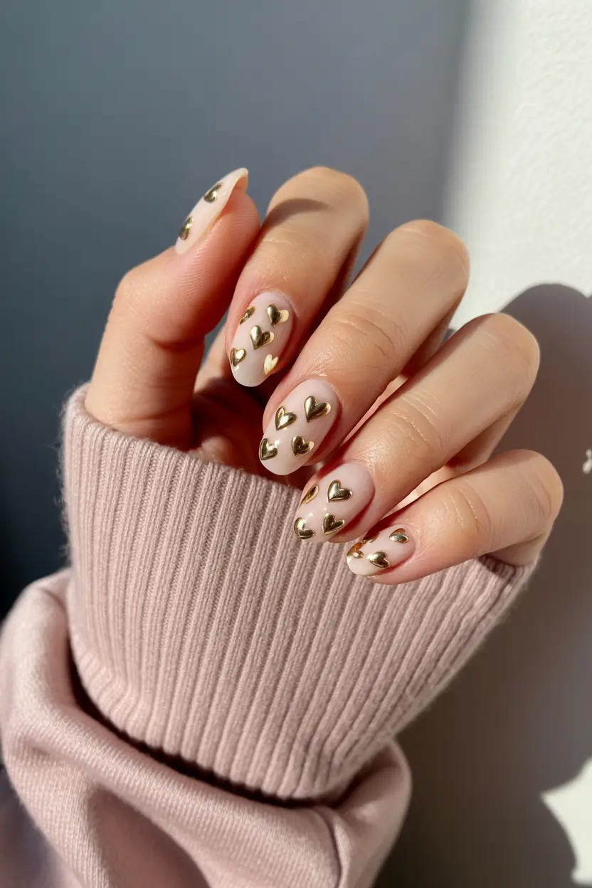 Golden Heart Sparkle+Subtle fall nails 2025