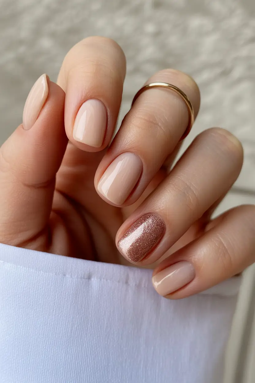 Subtle Fall Nails 2025 Soft Neutral Glow with Rose Gold Accent
