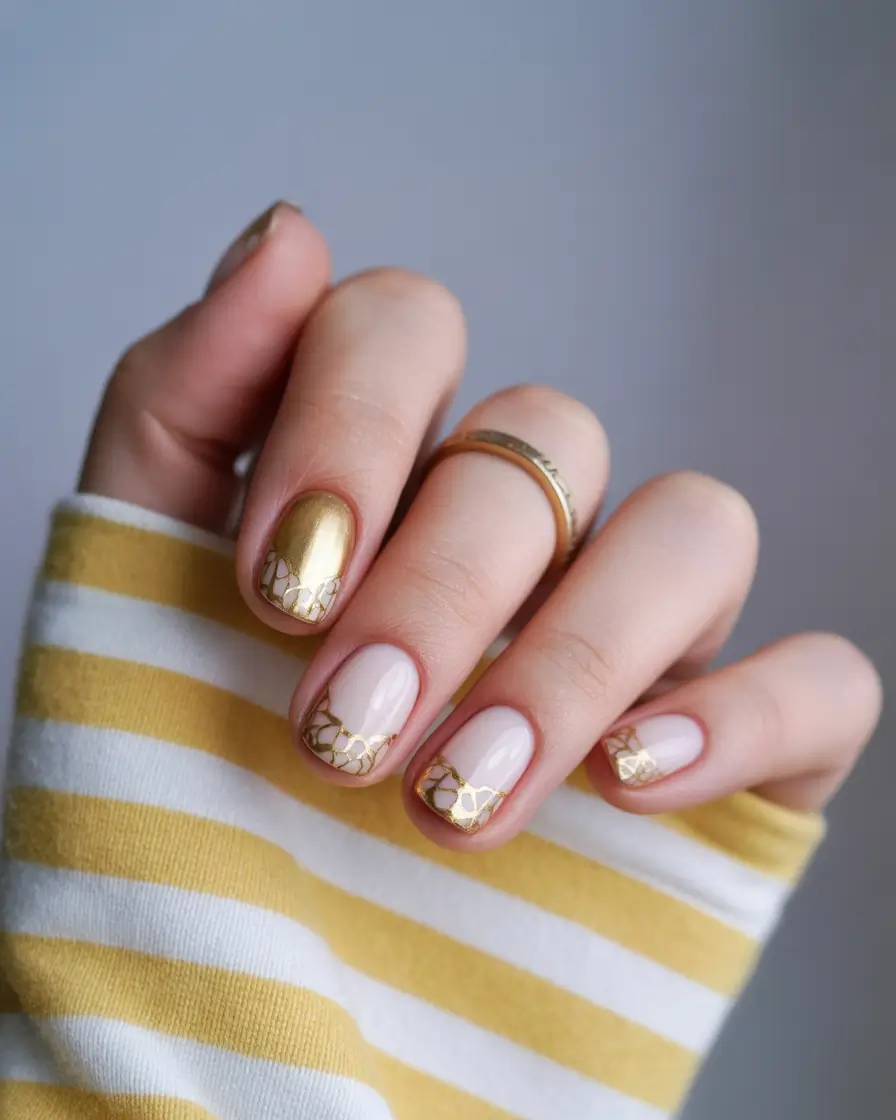 Subtle Fall Nails 2025 Golden Detailing on Milky French Base